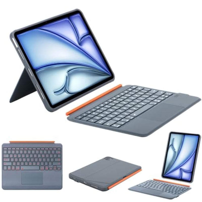 حافظة لوحة مفاتيح قابلة للفصل لجهاز iPad 11th A16 2025/10th Gen/Air 11 بوصة M3: غطاء لوحة التتبع بإضاءة خلفية بلوتوث نحيفة باللون الرمادي الداكن - Image 1