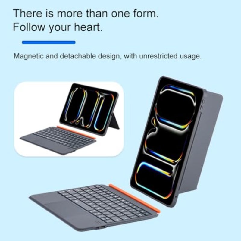 حافظة لوحة مفاتيح قابلة للفصل لجهاز iPad 11th A16 2025/10th Gen/Air 11 بوصة M3: غطاء لوحة التتبع بإضاءة خلفية بلوتوث نحيفة باللون الرمادي الداكن - Image 5