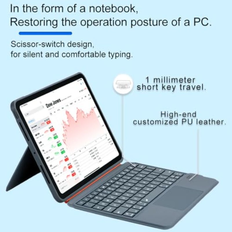 حافظة لوحة مفاتيح قابلة للفصل لجهاز iPad 11th A16 2025/10th Gen/Air 11 بوصة M3: غطاء لوحة التتبع بإضاءة خلفية بلوتوث نحيفة باللون الرمادي الداكن - Image 4