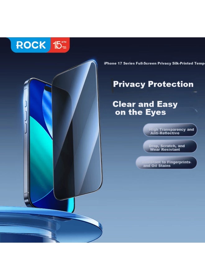 Rock Tempered Glass Screen Protector For Iphone 17, Privacy Anti-spy Full Coverage, Anti-drop, -proof, High Definition, High Transparency, Anti-fingerprint Tempered Glass - Image 1