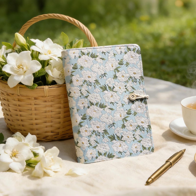 ipoul A5 Binder 6 Ring, Embroidered Flower Journal, Refillable Notebook, 6"x8", A5 Sketchbook, Travel Journal for Women, White Gardenia, Binder Notebook, Planner Binder - Image 2