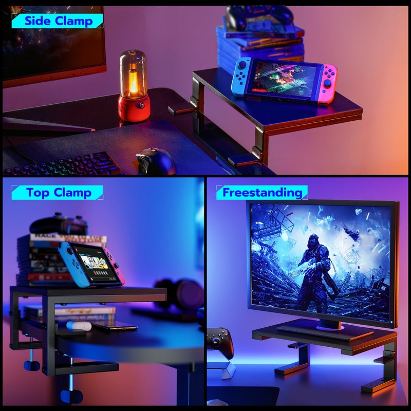 ARES WING Clamp-On Desk Extender & Monitor Shelf â€“ 15" x 9.8" Space Booster, Freestanding or Clamp Mount, Holds 44 lbs, No Drill Desktop Organizer for Office/Gaming, Black - Image 4