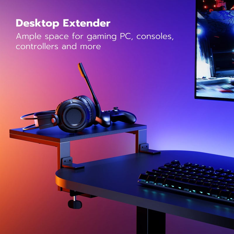ARES WING Clamp-On Desk Extender & Monitor Shelf â€“ 15" x 9.8" Space Booster, Freestanding or Clamp Mount, Holds 44 lbs, No Drill Desktop Organizer for Office/Gaming, Black - Image 3