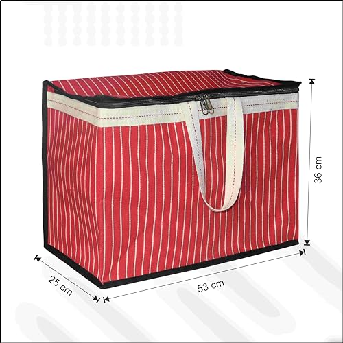 SHIBUI Storage For Clothes Large Moisture Proof Multi-Purpose 70 L Toys Bag Books Magazine Blankets Organizer with Zip and Handle Clothing Comforters & Bedding Sets (Pack of 1, Red) - Image 3