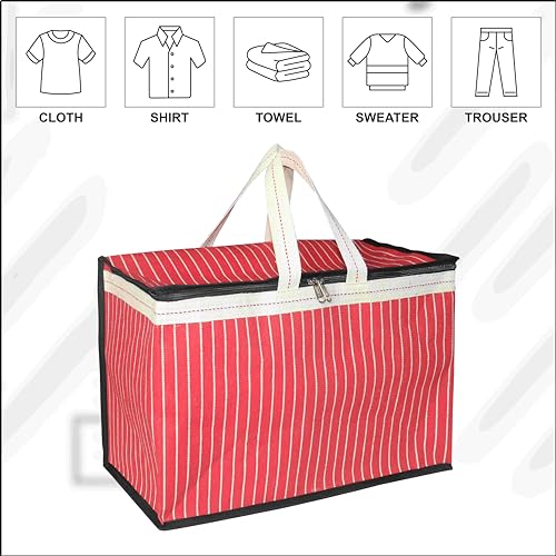 SHIBUI Storage For Clothes Large Moisture Proof Multi-Purpose 70 L Toys Bag Books Magazine Blankets Organizer with Zip and Handle Clothing Comforters & Bedding Sets (Pack of 1, Red) - Image 5