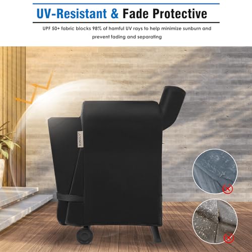 Kingly Pellet Grill Cover for Traeger Pro 22/575 Series,600D Heavy Duty Rip-Proof Material Smoker Cover,Waterproof UV and Fade Resistant Grill Cover with Straps & Zippers for Traeger Lil'Tex Elite,Eastwood - Image 5
