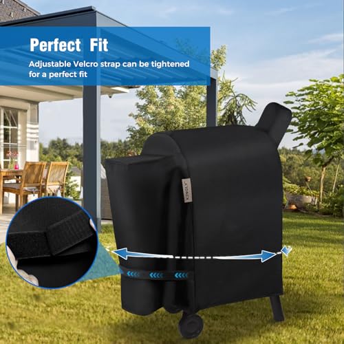 Kingly Pellet Grill Cover for Traeger Pro 22/575 Series,600D Heavy Duty Rip-Proof Material Smoker Cover,Waterproof UV and Fade Resistant Grill Cover with Straps & Zippers for Traeger Lil'Tex Elite,Eastwood - Image 3