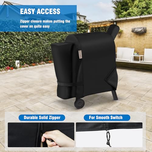Kingly Pellet Grill Cover for Traeger Pro 22/575 Series,600D Heavy Duty Rip-Proof Material Smoker Cover,Waterproof UV and Fade Resistant Grill Cover with Straps & Zippers for Traeger Lil'Tex Elite,Eastwood - Image 2