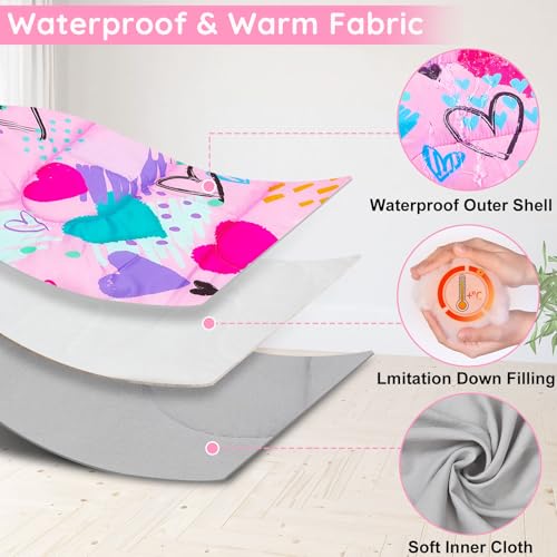FIOBEE Kids Sleeping Bag for Girls Boys 3 Season Warm & Cool Weather 41-60.8℉ Camping Sleeping Bags with Backpacking Bag for Traveling Hiking Indoor Outdoor Camping Essentials Gear, Pink Love - Image 4