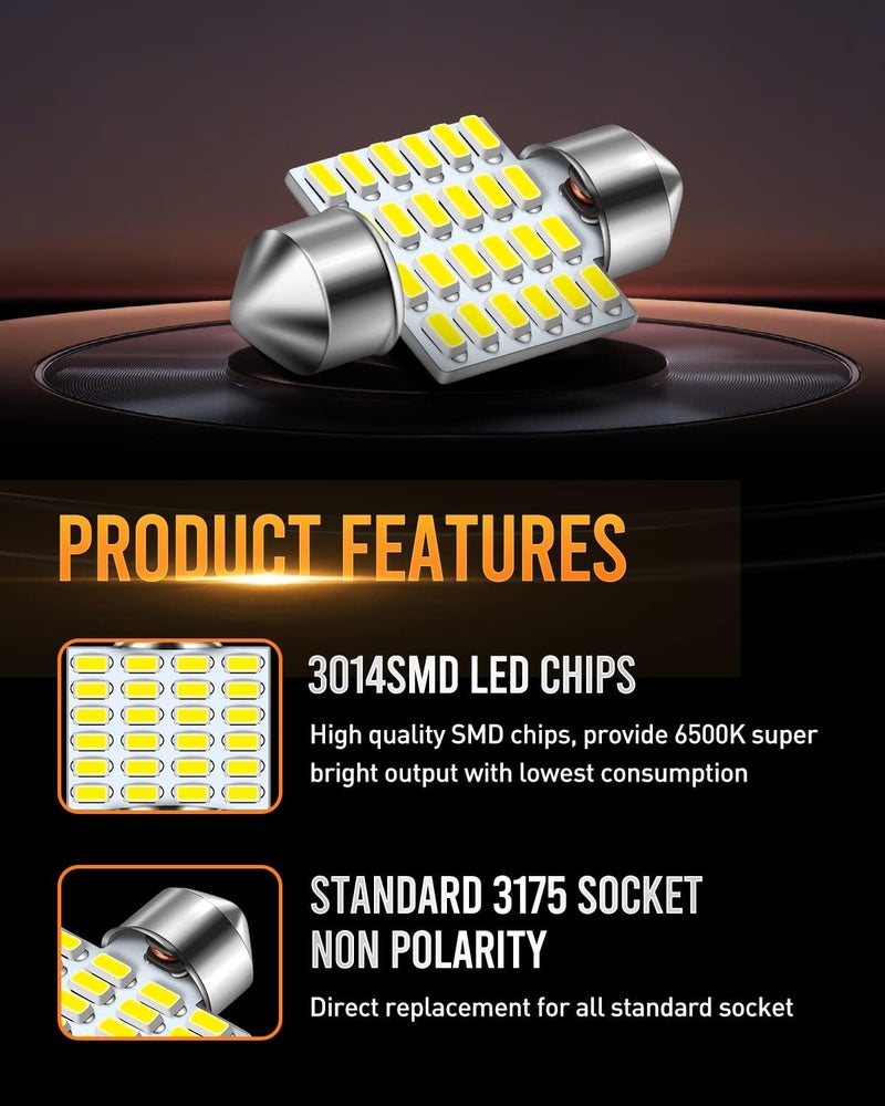LUYED DE3175 LED Bulbs Xenon White Canbus Error Free 1.25 inches 31mm DE3021 DE3022 3175 LED Bulbs Used For Interior Map Dome Lights,Pack of 4 - Image 2