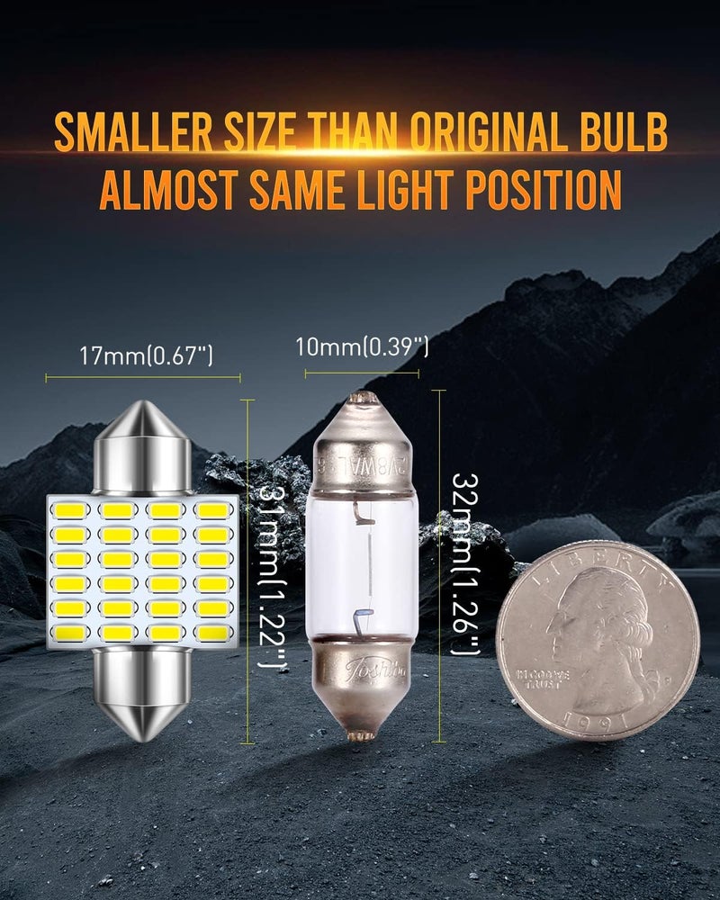 LUYED DE3175 LED Bulbs Xenon White Canbus Error Free 1.25 inches 31mm DE3021 DE3022 3175 LED Bulbs Used For Interior Map Dome Lights,Pack of 4 - Image 5