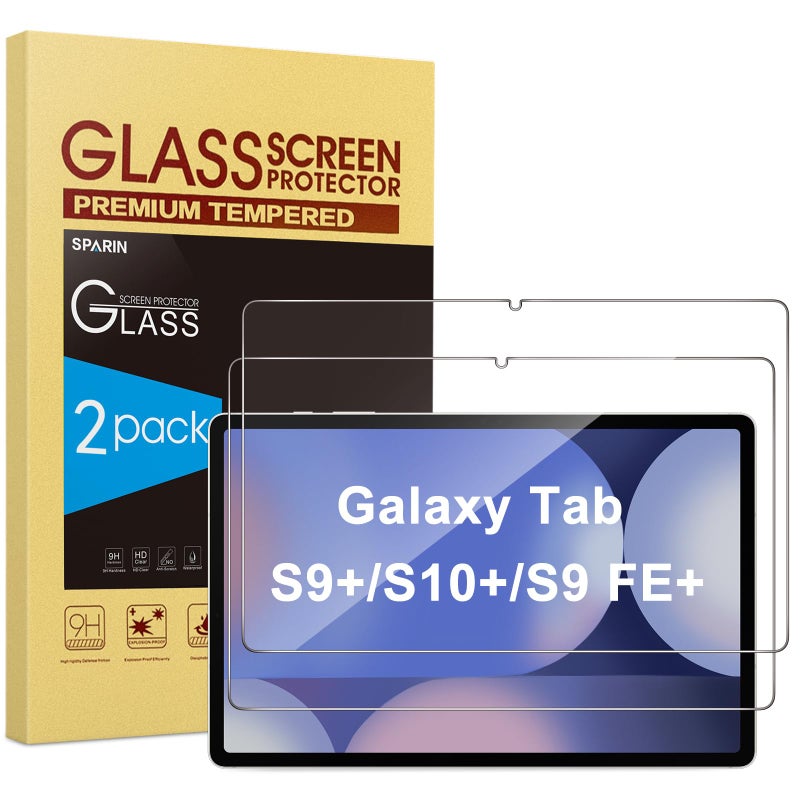 SPARIN Screen Protector for Galaxy Tab S10 Plus/S9 Plus/S9 FE Plus/S7 FE 5G/S8 Plus 12.4'', 2 Pack Tempered Glass for Samsung Galaxy Tablet S10+/S9 Plus/S7 FE - Image 1