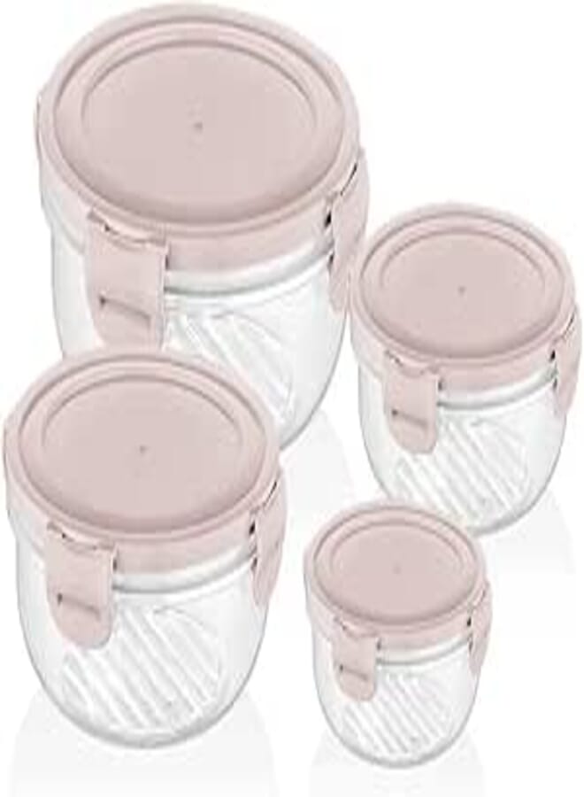 Bager Cook&Lock Colored Cover Round Storage Container Set 4 Pcs (400+800+1400+2300 Ml) (Std), Pink