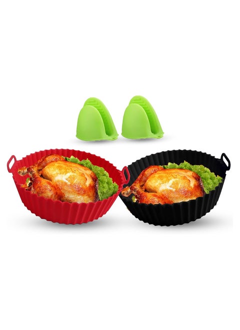 2 Pcs Air Fryer Silicone Pot, Silicone Liners Food Safe Non Stick Air fryers Basket Oven Accessories, Replacement of Flammable Parchment Liner Paper Fits 3QT - 5QT