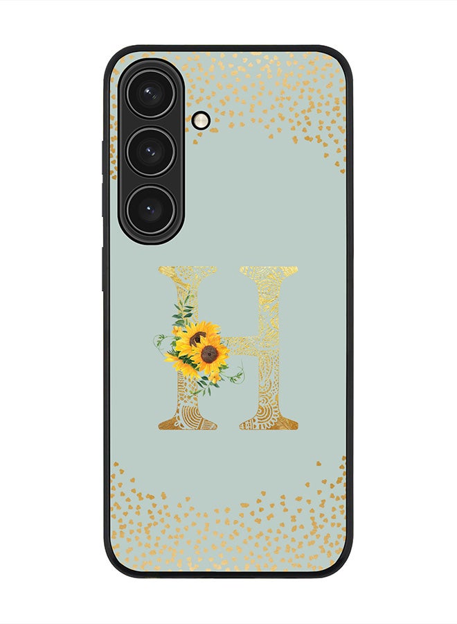 Stylizedd Rugged Black edge case for Samsung Galaxy S24 Case Cover- Custom Monogram Initial Letter Floral Pattern Alphabet-H  (Light Grey ) - Image 1