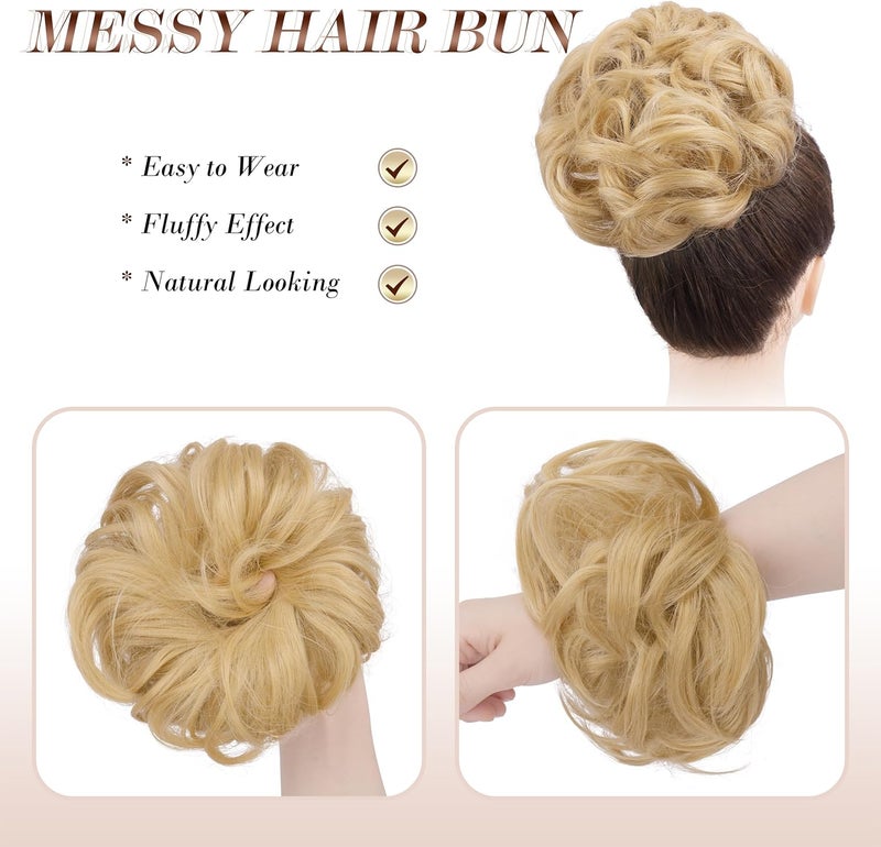 فيشبن قطعة شعر على شكل كعكة شعر، كعكة شعر اصطناعية مموجة مجعدة مطاطية، كعكة شعر ذيل حصان، إضافات شعر قطع شعر مرتفع سميك للنساء والفتيات 1 قطعة 42 جرام شقراء شامبانيا - Image 3
