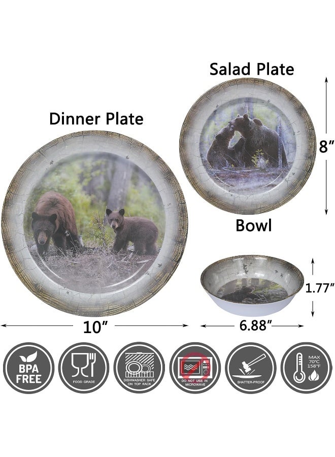 Gofunfun Melamine Dinnerware set for 4  Dinner Plates Bowls Set 12 PCS Durable BPA Free Dishwasher Safe ShatterProof Chip Resistant for Indoor OutdoorBear - Image 2