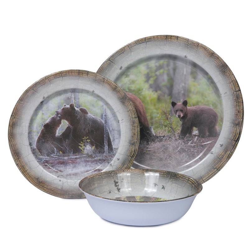 Gofunfun Melamine Dinnerware set for 4  Dinner Plates Bowls Set 12 PCS Durable BPA Free Dishwasher Safe ShatterProof Chip Resistant for Indoor OutdoorBear - Image 1