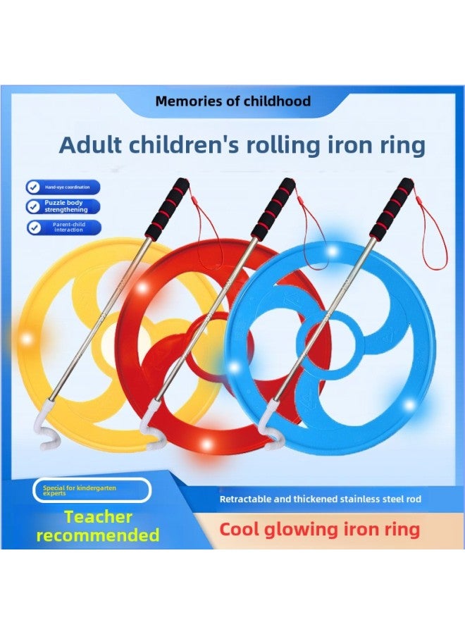 Children's Rolling Iron Ring Rolling Iron Ring Nostalgia Adult Primary School Students Fun Bold Push Ring Gan Tong Kindergarten Push Ring-Color:Red-Specifications:Small Size 23cm + Telescopic Pole  - Image 1