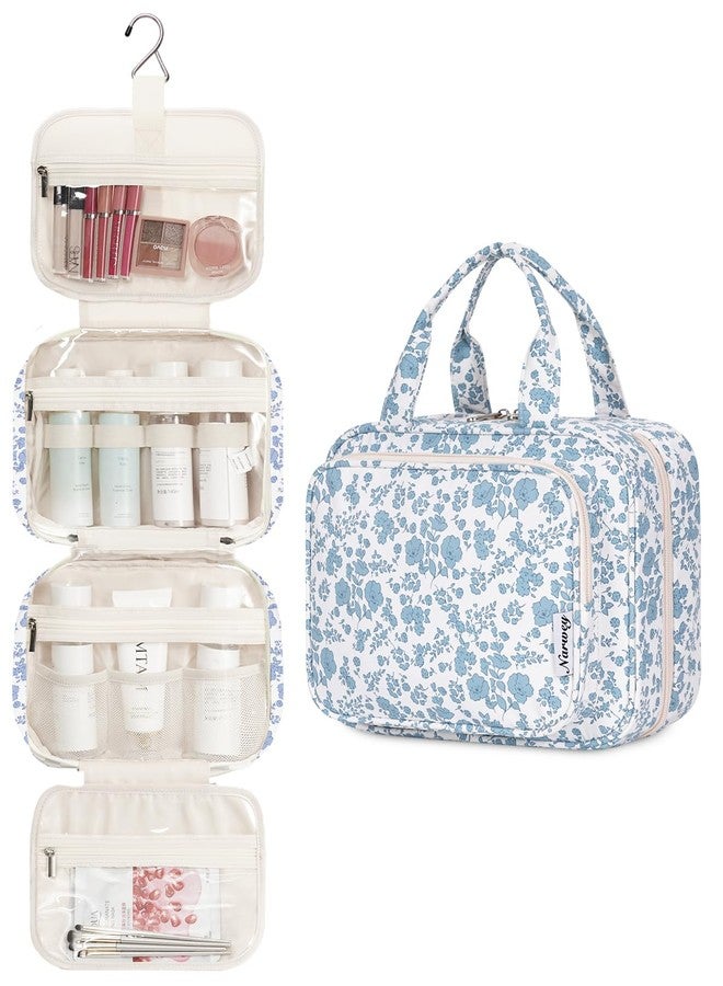 Narwey Large Hanging Toiletry Bag Travel Makeup Bag Cosmetic Organizer for Women and Girls, Z-little Blue Flower, Medium, Medium - Image 2