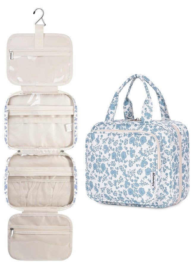 Narwey Large Hanging Toiletry Bag Travel Makeup Bag Cosmetic Organizer for Women and Girls, Z-little Blue Flower, Medium, Medium - Image 1