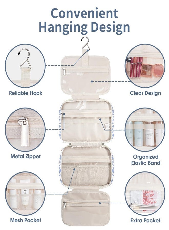 Narwey Large Hanging Toiletry Bag Travel Makeup Bag Cosmetic Organizer for Women and Girls, Z-little Blue Flower, Medium, Medium - Image 4