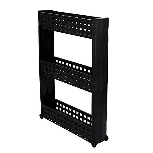 VISHVA 3 Layer Black New Slim Multipurpose Kitchen Storage Slim Rack with Wheels for Home, Office, Bedroom and Bathroom Plastic Stand (3 Layer, Black) - Image 1