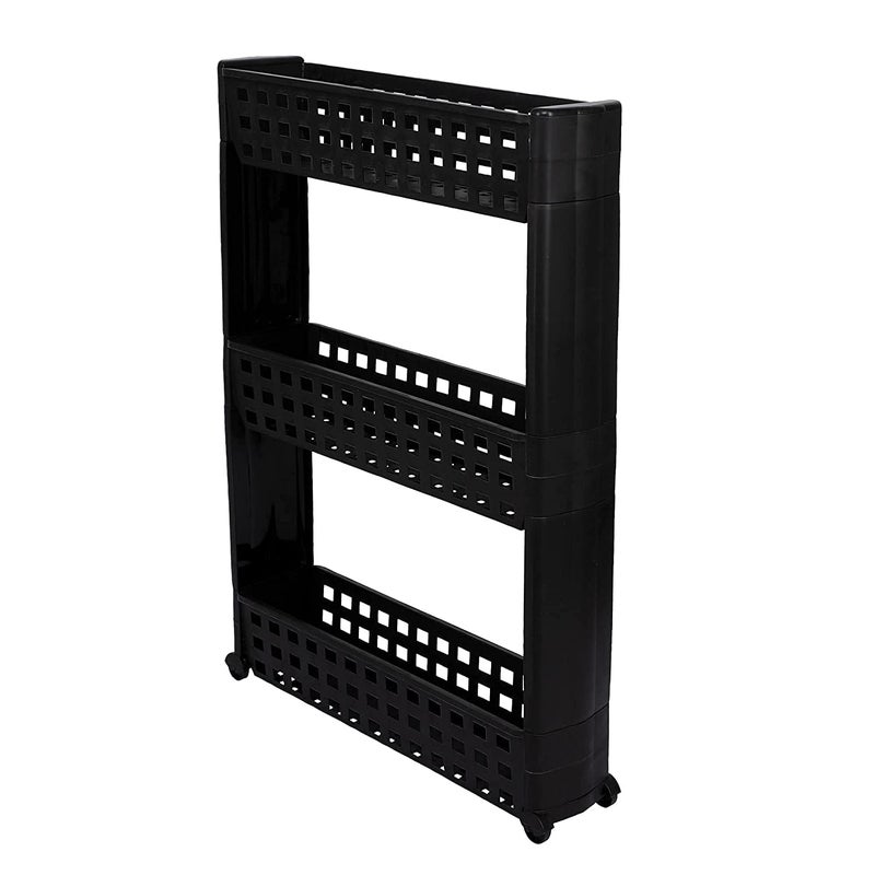 VISHVA 3 Layer Black New Slim Multipurpose Kitchen Storage Slim Rack with Wheels for Home, Office, Bedroom and Bathroom Plastic Stand (3 Layer, Black) - Image 4