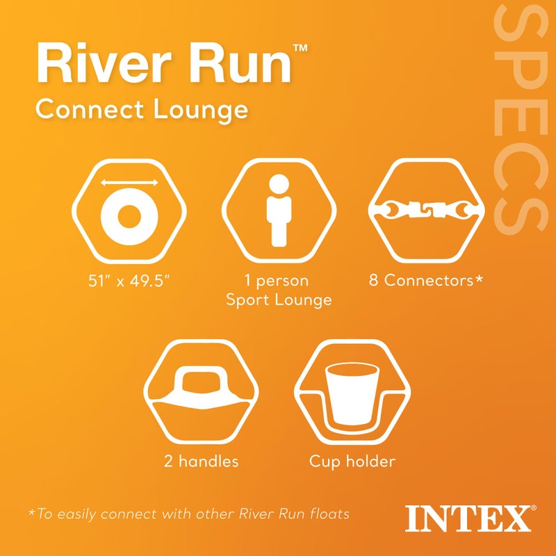 Intex 58854EP River Run Connect Inflatable Floating Lounge: Comfortable Backrest â€“ Built-in Cup Holder â€“ Durable Grab Handles â€“ Easy-to-Use Connectors â€“ 220lb Weight Capacity - Image 2