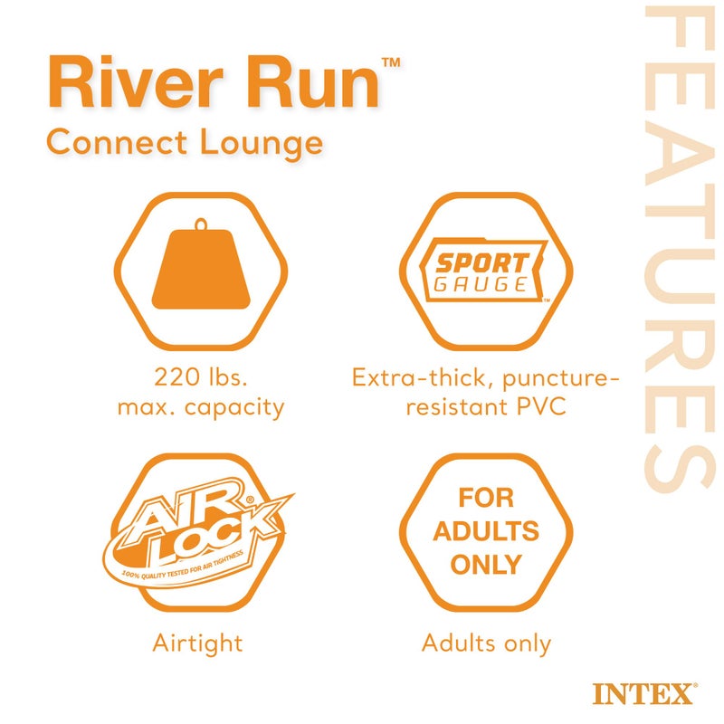 Intex 58854EP River Run Connect Inflatable Floating Lounge: Comfortable Backrest â€“ Built-in Cup Holder â€“ Durable Grab Handles â€“ Easy-to-Use Connectors â€“ 220lb Weight Capacity - Image 3