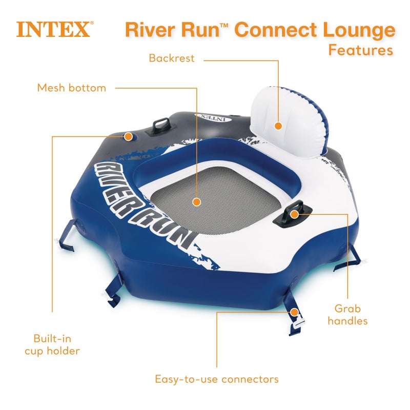 Intex 58854EP River Run Connect Inflatable Floating Lounge: Comfortable Backrest â€“ Built-in Cup Holder â€“ Durable Grab Handles â€“ Easy-to-Use Connectors â€“ 220lb Weight Capacity - Image 4
