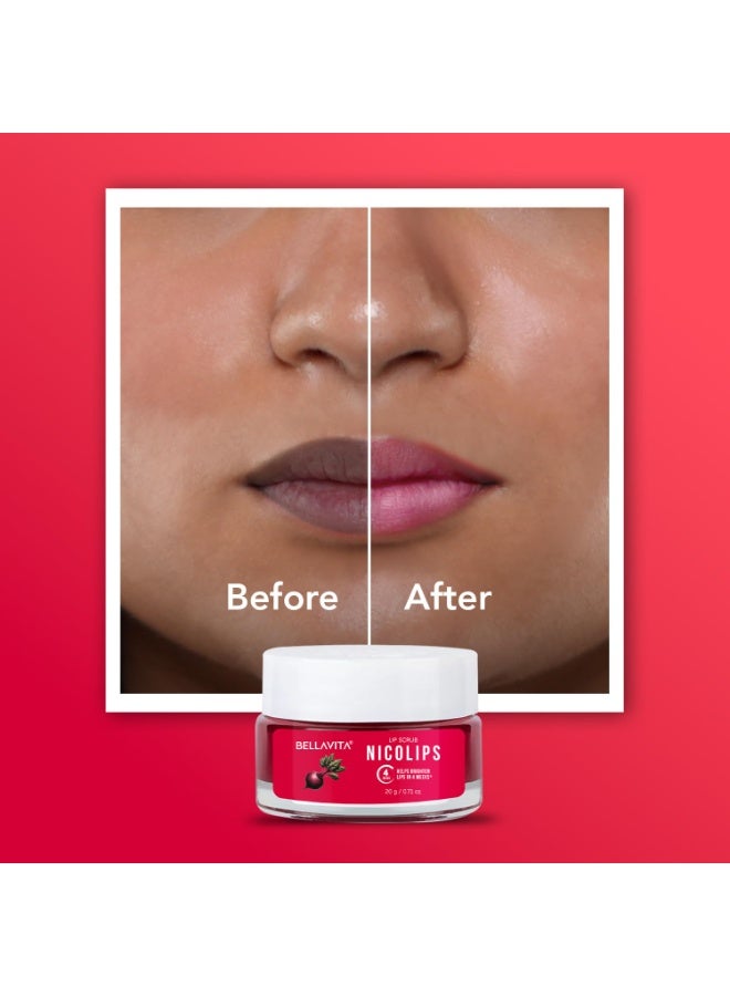 Bella Vita Organic NicoLips Lip Scrub Balm for Dark Lips Anti Pigmentation, Dry, Chapped, Lipstick Stains Removal Lipcare for Men & Women 20 g - Image 4