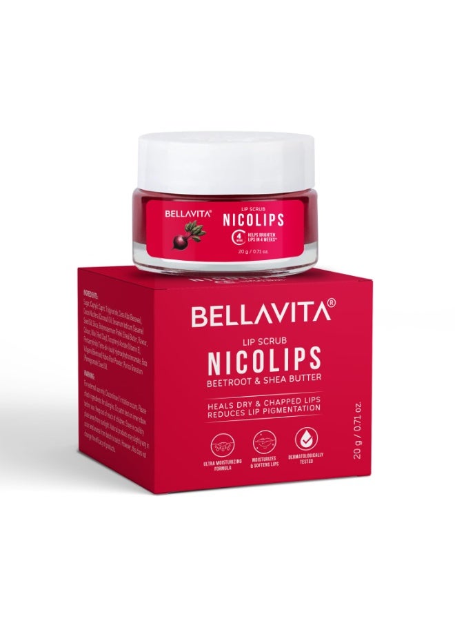 Bella Vita Organic NicoLips Lip Scrub Balm for Dark Lips Anti Pigmentation, Dry, Chapped, Lipstick Stains Removal Lipcare for Men & Women 20 g - Image 1