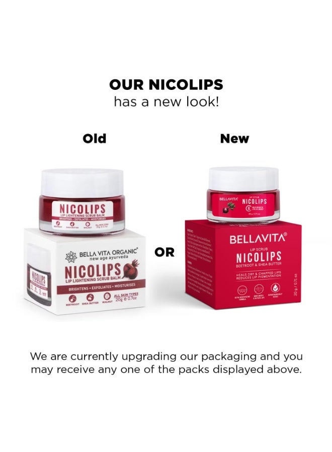 Bella Vita Organic NicoLips Lip Scrub Balm for Dark Lips Anti Pigmentation, Dry, Chapped, Lipstick Stains Removal Lipcare for Men & Women 20 g - Image 3