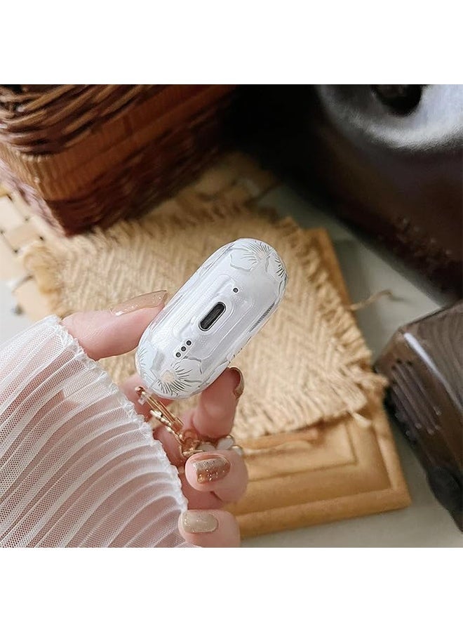APPTRIN Compatible Protective Case Cover with AirPods 4, Floral Design with Keychain, Soft TPU Protective Shockproof Case for AirPod 4 for Girls Women - Clear - Image 4