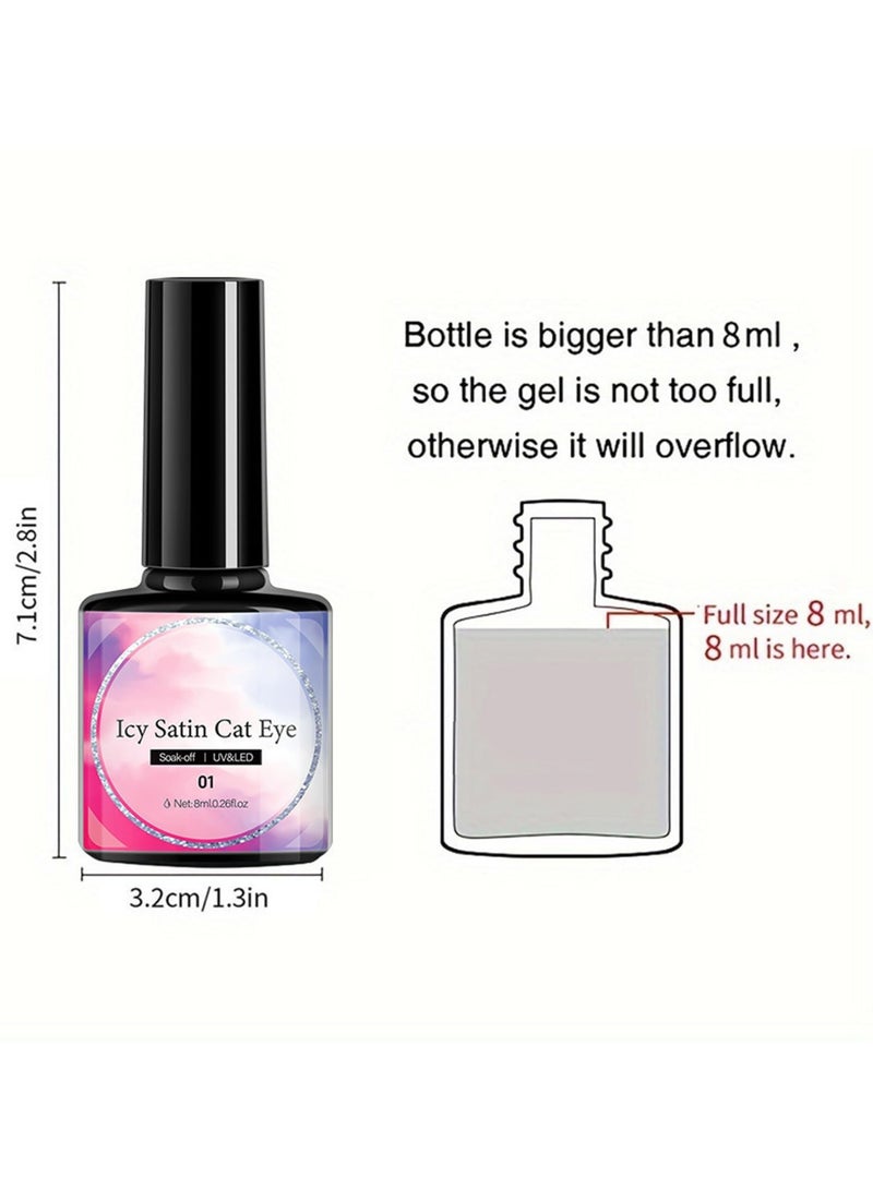 CMGTYYD 6 Pcs Holographic Glitter Cat Eye Gel Nail Polish Kit, with Magnet, Rainbow Pastel Color Magnetic Nail Polish Gel, for Women Girls, Soak Off UV Polish Kit, Silver, Red, Black, Blue, Nude  - Image 2