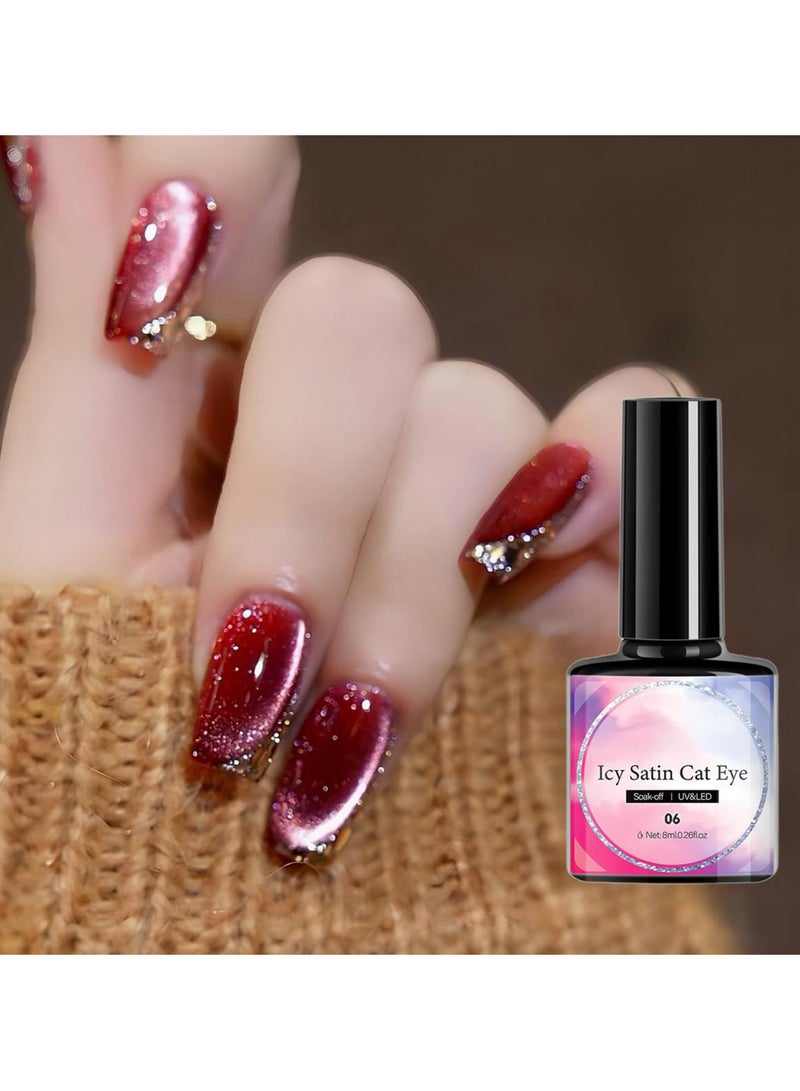 CMGTYYD 6 Pcs Holographic Glitter Cat Eye Gel Nail Polish Kit, with Magnet, Rainbow Pastel Color Magnetic Nail Polish Gel, for Women Girls, Soak Off UV Polish Kit, Silver, Red, Black, Blue, Nude  - Image 4