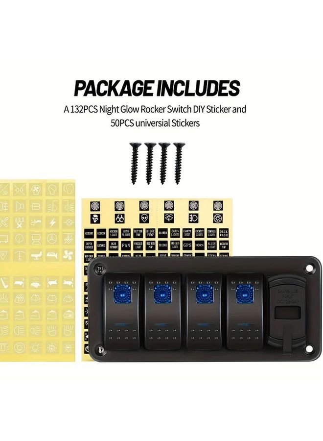 Blue Aluminum 4 Button Switch Panel with Dual USB Chargers 4.8A for Multiple Vehicles - Image 5