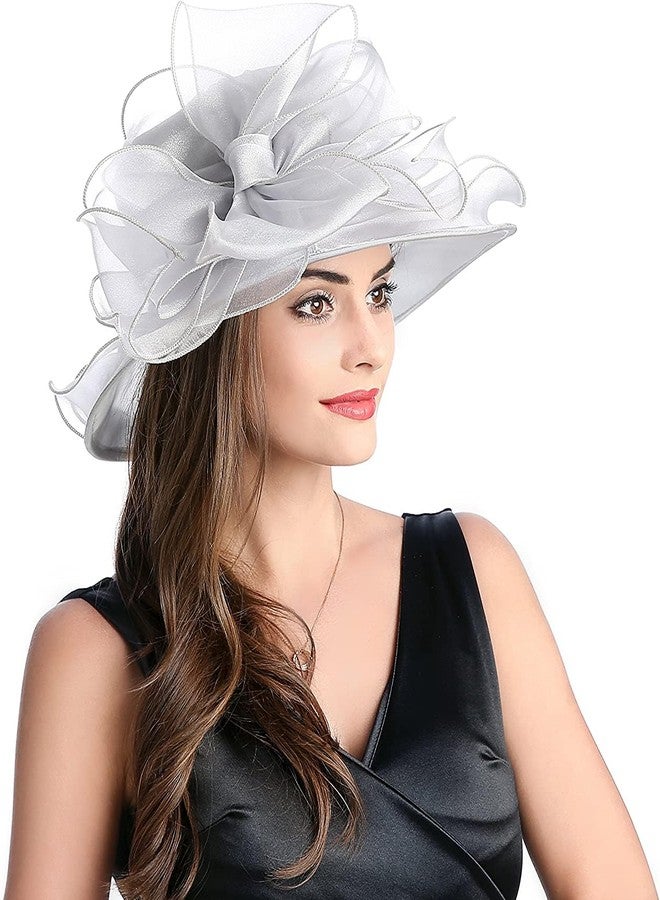 ORIDOOR Women's Organza Cloche Bowler Hat Derby Fascinator for Tea Party Bridal Wedding Dress Hat 011C1-Gray - Image 5