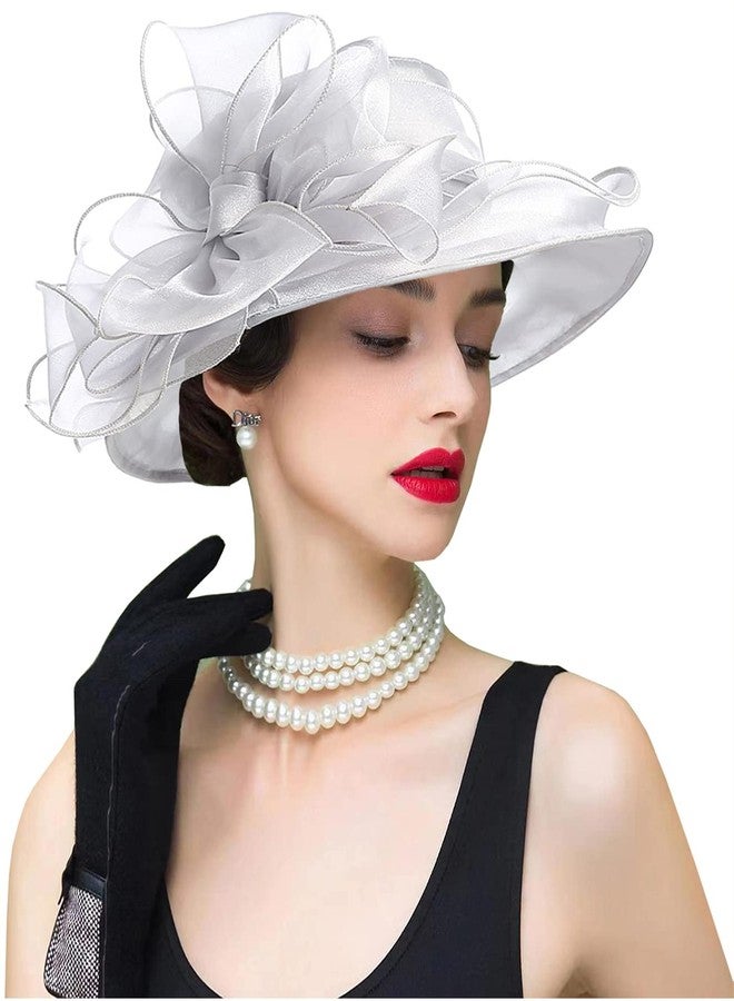 ORIDOOR Women's Organza Cloche Bowler Hat Derby Fascinator for Tea Party Bridal Wedding Dress Hat 011C1-Gray - Image 2