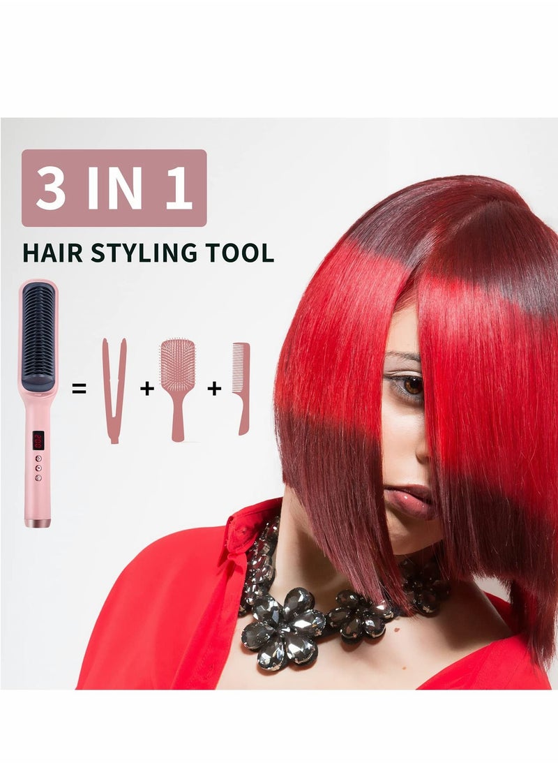 Y&D - Hair Straightener Brush Negative Ionic Comb and Curler 2 in 1 Anti Scald with 9 Temperature Settings LED Screen, Perfect for Professional Salon at Home, Sakura Pink - Image 1