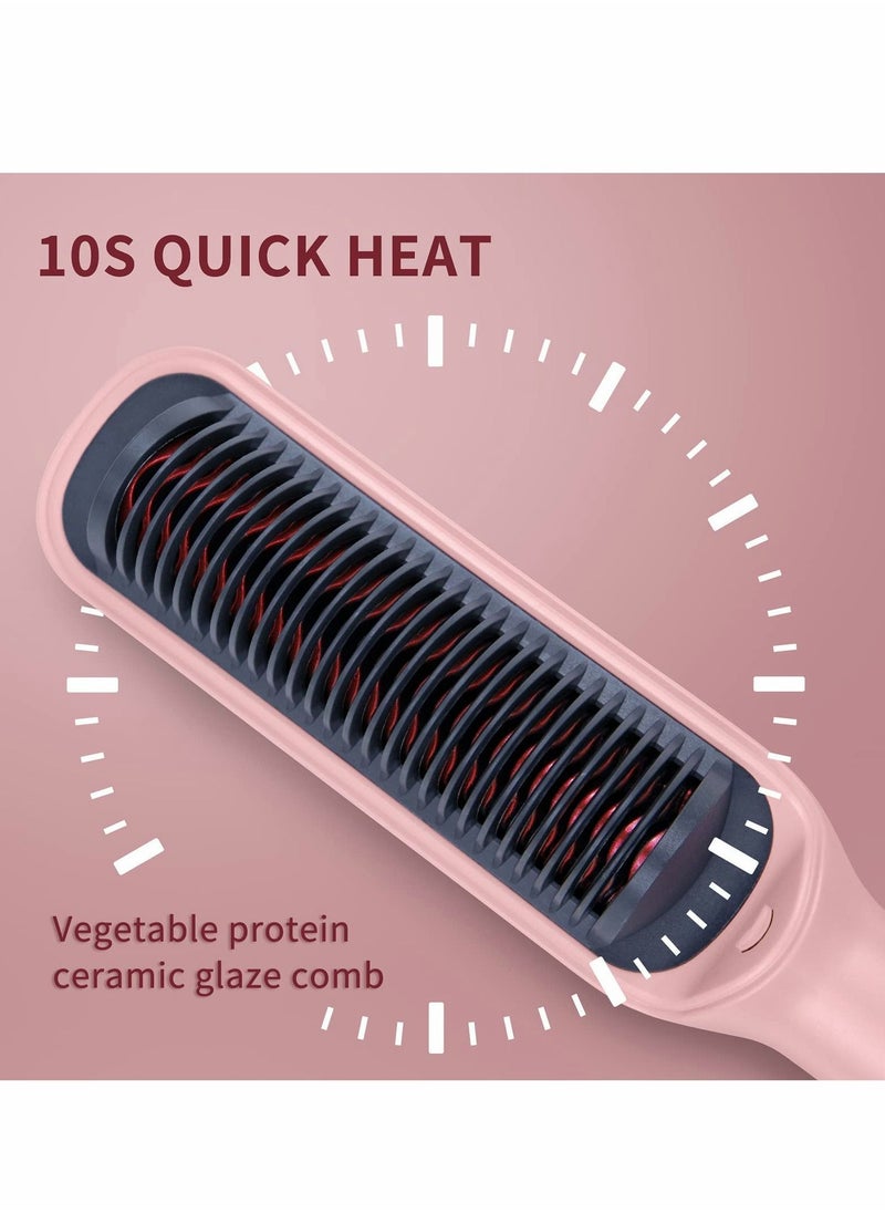 Y&D - Hair Straightener Brush Negative Ionic Comb and Curler 2 in 1 Anti Scald with 9 Temperature Settings LED Screen, Perfect for Professional Salon at Home, Sakura Pink - Image 1