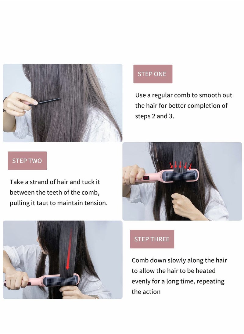 Y&D - Hair Straightener Brush Negative Ionic Comb and Curler 2 in 1 Anti Scald with 9 Temperature Settings LED Screen, Perfect for Professional Salon at Home, Sakura Pink - Image 1