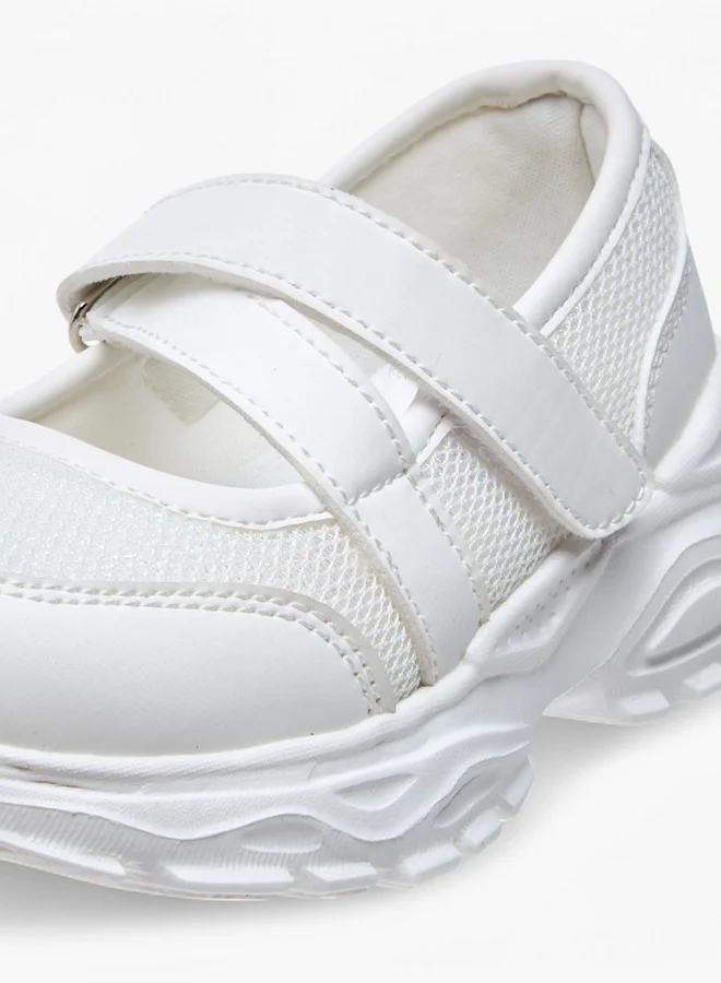 Flora Bella By Shoexpress Textured Mary Jane Shoes with Hook and Loop Closure