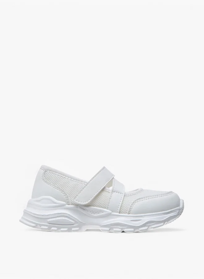 Flora Bella By Shoexpress Textured Mary Jane Shoes with Hook and Loop Closure