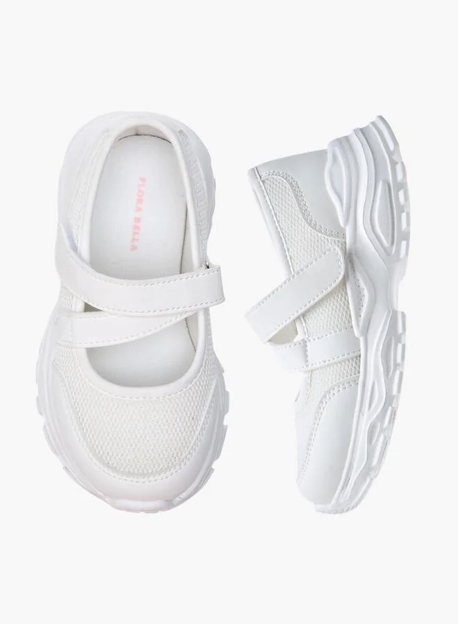 Flora Bella By Shoexpress Textured Mary Jane Shoes with Hook and Loop Closure