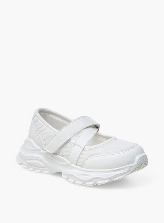 Flora Bella By Shoexpress Textured Mary Jane Shoes with Hook and Loop Closure