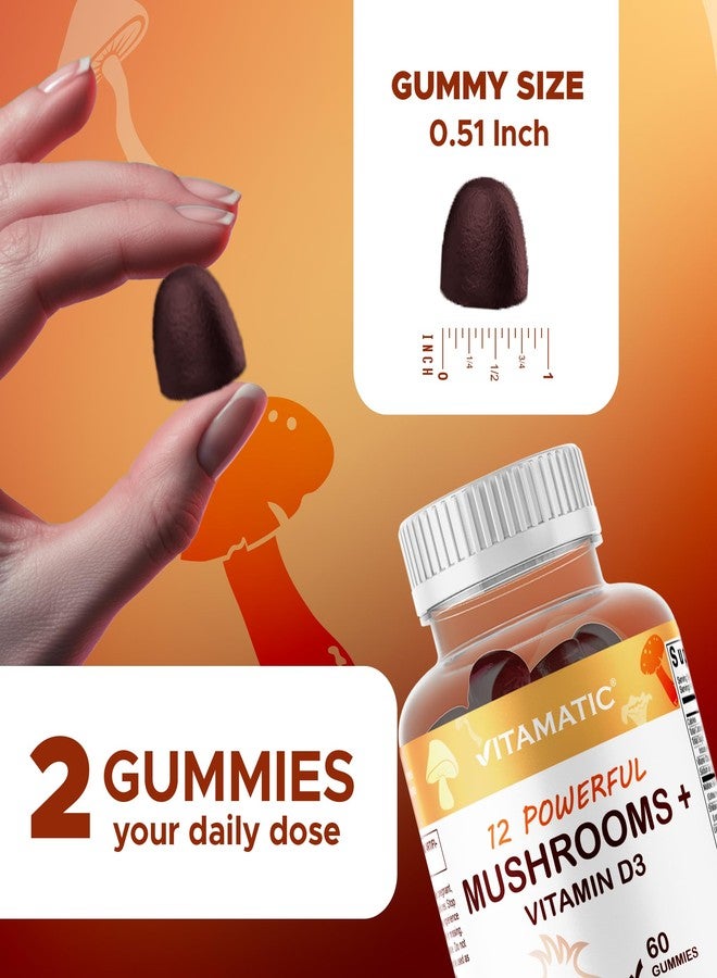 Vitamatic Mushroom Complex Gummies with D3 - Plant-Based Botanical Extract - Pectin-Based, Non-GMO - Herbal Supplement Gummies - 60 Count - 2 Pack (120 Count) - Image 5