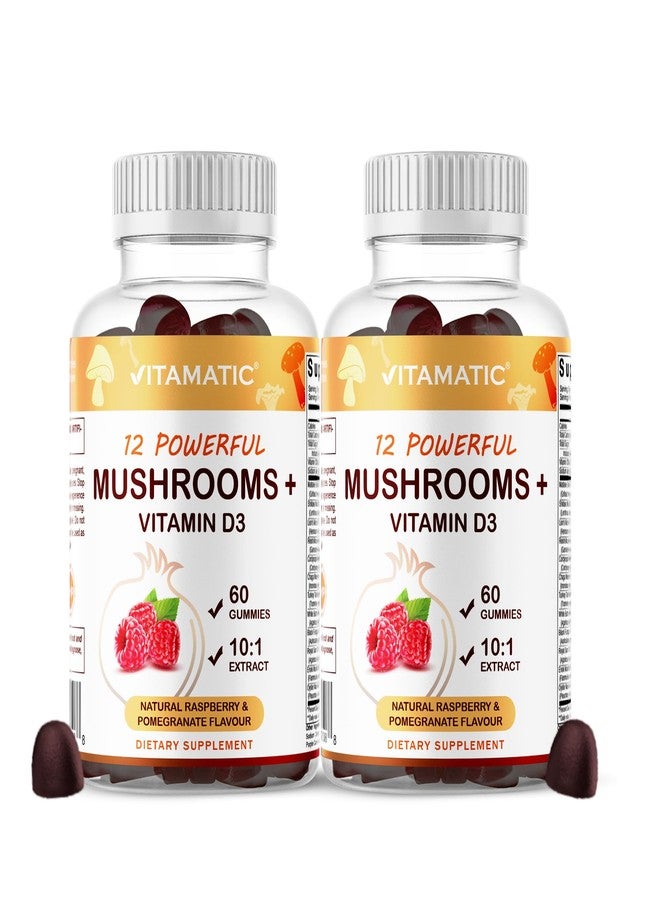 Vitamatic Mushroom Complex Gummies with D3 - Plant-Based Botanical Extract - Pectin-Based, Non-GMO - Herbal Supplement Gummies - 60 Count - 2 Pack (120 Count) - Image 1