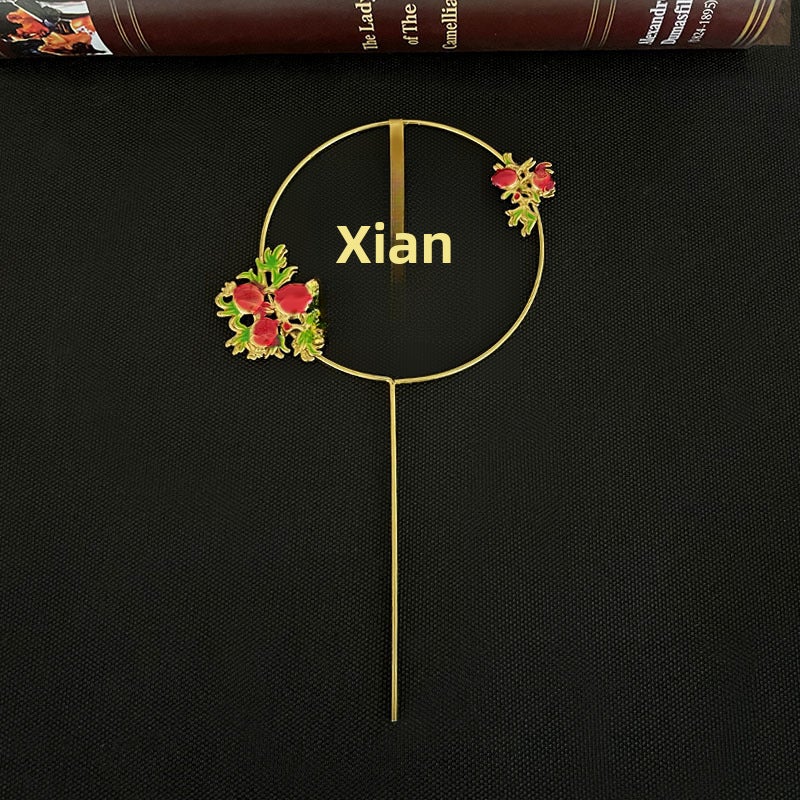 Chinese Vintage Cake Toppers Phoenix Red Gold Short Ribbon Pomegranate Card 